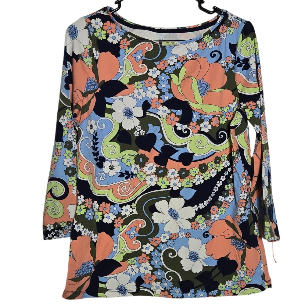 Talbots Tee Womens Floral Paisley Top Medium NWT Mod Retro Boho Preppy Colorful